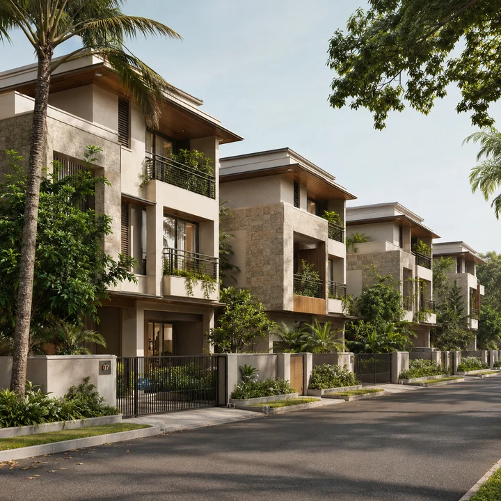Urban Oasis indicative street-side elevation of a row of flat-roofed ground-plus-two villas, within the filed 11 metre height cap Urban Oasis indicative street-side elevation of a row of flat-roofed ground-plus-two villas, within the filed 11 metre height cap